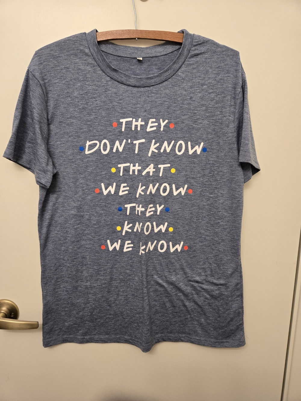 "Friends" Heather Blue Graphic Tee - Playful Text Design